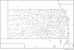 カンザス州郡分け白地図州都・主な都市あり(英語)の小さい画像