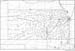 カンザス州郡分け白地図州都・主な都市・道路あり(英語)の小さい画像