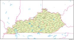 ケンタッキー州地図州都・主な都市あり(英語)の小さい画像