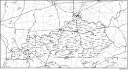 ケンタッキー州白地図州都・主な都市・道路あり(英語)の小さい画像