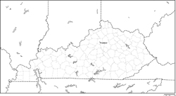 ケンタッキー州郡分け白地図州都あり(英語)の小さい画像