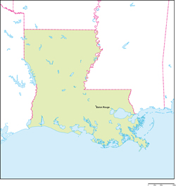 ルイジアナ州地図州都あり(英語)の小さい画像