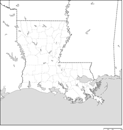 ルイジアナ州郡分け白地図の小さい画像
