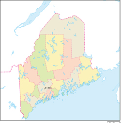 メイン州郡色分け地図州都あり(日本語)の小さい画像