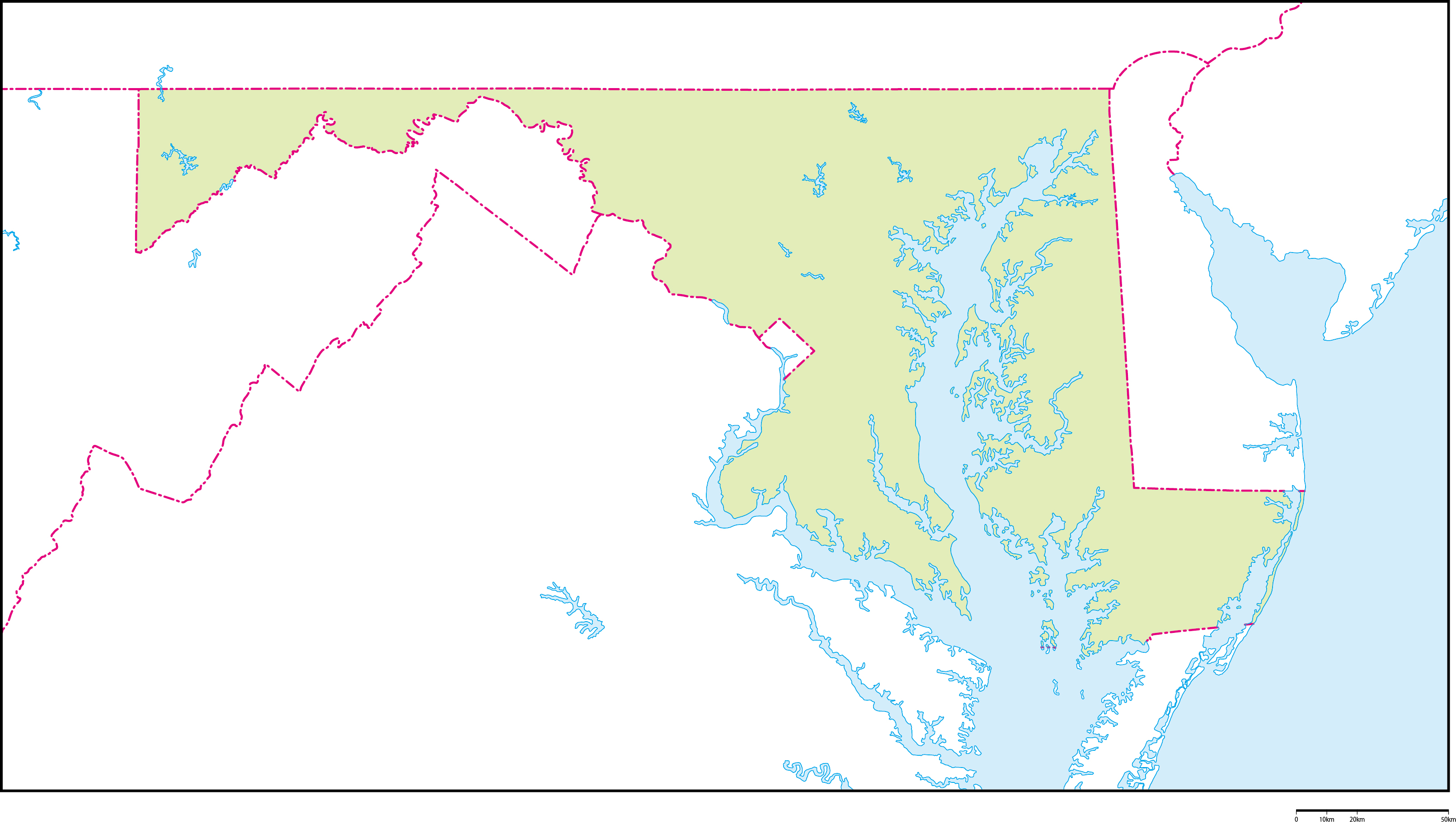 アメリカの地図 白地図 メリーランド州の地図