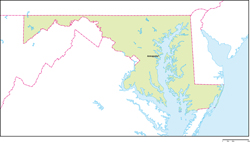 メリーランド州地図州都あり(英語)の小さい画像