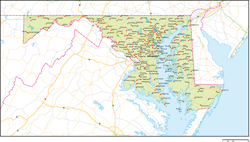 メリーランド州地図州都・主な都市・道路あり(英語)の小さい画像