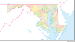 メリーランド州郡色分け地図の小さい画像