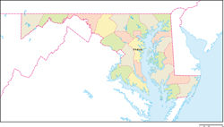 メリーランド州郡色分け地図州都あり(日本語)の小さい画像
