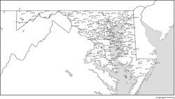 メリーランド州郡分け白地図州都・主な都市あり(英語)の小さい画像