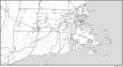 マサチューセッツ州白地図州都・主な都市・道路あり(英語)の小さい画像
