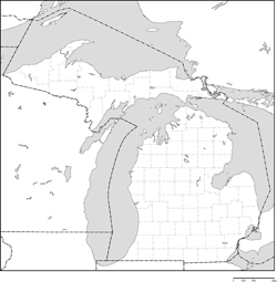 ミシガン州郡分け白地図の小さい画像