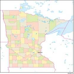 ミネソタ州郡色分け地図州都あり(英語)の小さい画像