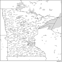 ミネソタ州白地図州都・主な都市あり(英語)の小さい画像