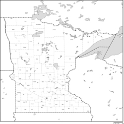 ミネソタ州郡分け白地図郡名あり(英語)の小さい画像