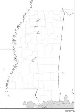 ミシシッピ州郡分け白地図の小さい画像
