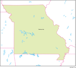 ミズーリ州地図州都あり(英語)の小さい画像