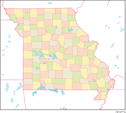 ミズーリ州郡色分け地図の小さい画像