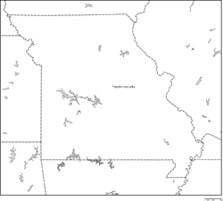 ミズーリ州白地図州都あり(日本語)の小さい画像