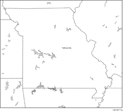 ミズーリ州白地図州都あり(英語)の小さい画像