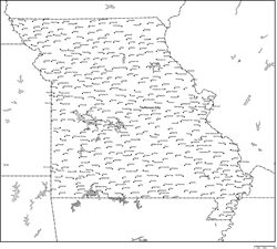 ミズーリ州白地図州都・主な都市あり(英語)の小さい画像