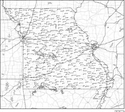 ミズーリ州白地図州都・主な都市・道路あり(英語)の小さい画像