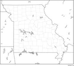 ミズーリ州郡分け白地図の小さい画像