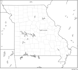 ミズーリ州郡分け白地図州都あり(日本語)の小さい画像