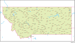 モンタナ州地図州都・主な都市あり(英語)の小さい画像
