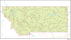 モンタナ州地図州都・主な都市・道路あり(英語)の小さい画像