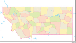 モンタナ州郡色分け地図の小さい画像