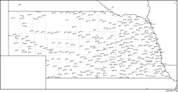 ネブラスカ州郡分け白地図州都・主な都市あり(英語)の小さい画像