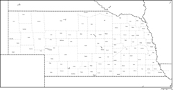 ネブラスカ州郡分け白地図郡名あり(英語)の小さい画像
