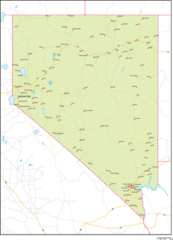 ネバダ州地図州都・主な都市・道路あり(英語)の小さい画像