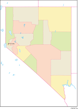 ネバダ州郡色分け地図州都あり(日本語)の小さい画像