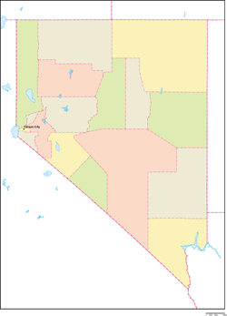ネバダ州郡色分け地図州都あり(英語)の小さい画像
