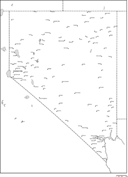 ネバダ州白地図州都・主な都市あり(英語)の小さい画像
