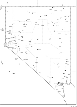 ネバダ州郡分け白地図州都・主な都市あり(英語)の小さい画像