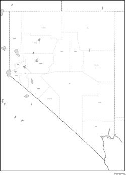 ネバダ州郡分け白地図郡名あり(英語)の小さい画像