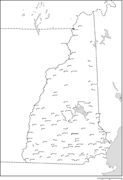 ニューハンプシャー州白地図州都・主な都市あり(英語)の小さい画像