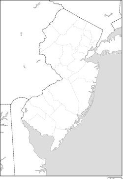 ニュージャージー州郡分け白地図の小さい画像