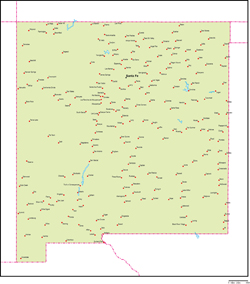 ニューメキシコ州地図州都・主な都市あり(英語)の小さい画像