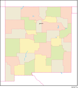ニューメキシコ州郡色分け地図州都あり(英語)の小さい画像