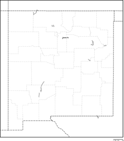 ニューメキシコ州郡分け白地図州都あり(英語)の小さい画像