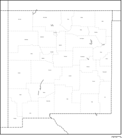 ニューメキシコ州郡分け白地図郡名あり(英語)の小さい画像
