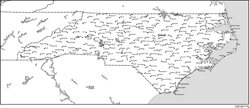 ノースカロライナ州白地図州都・主な都市あり(英語)の小さい画像