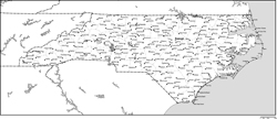 ノースカロライナ州郡分け白地図州都・主な都市あり(英語)の小さい画像