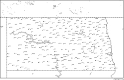ノースダコタ州白地図州都・主な都市あり(英語)の小さい画像