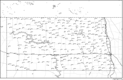 ノースダコタ州白地図州都・主な都市・道路あり(英語)の小さい画像