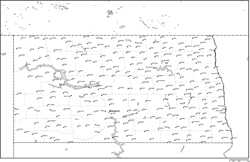 ノースダコタ州郡分け白地図州都・主な都市あり(英語)の小さい画像